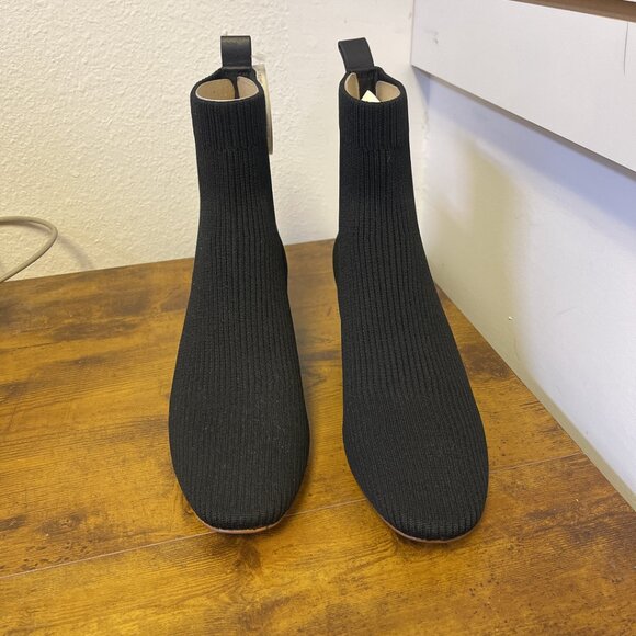 NEW Everlane Chelsea Black Ribbed Knit Ankle Boots Block Heels 9 - Picture 8 of 11